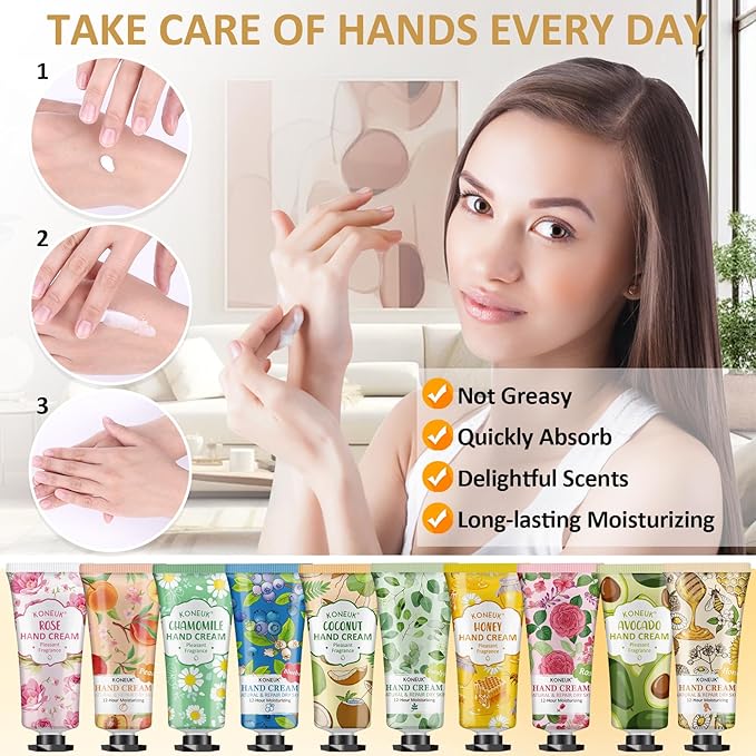 KONEUK 8 Pack Hand Cream Gifts Set for Women, Mini Hand Lotion Travel Size for Dry Cracked Hands, Bulk Hand Cream for Mothers Day Gifts, Bridal Shower Favors, Birthday Gifts, Teacher Gifts