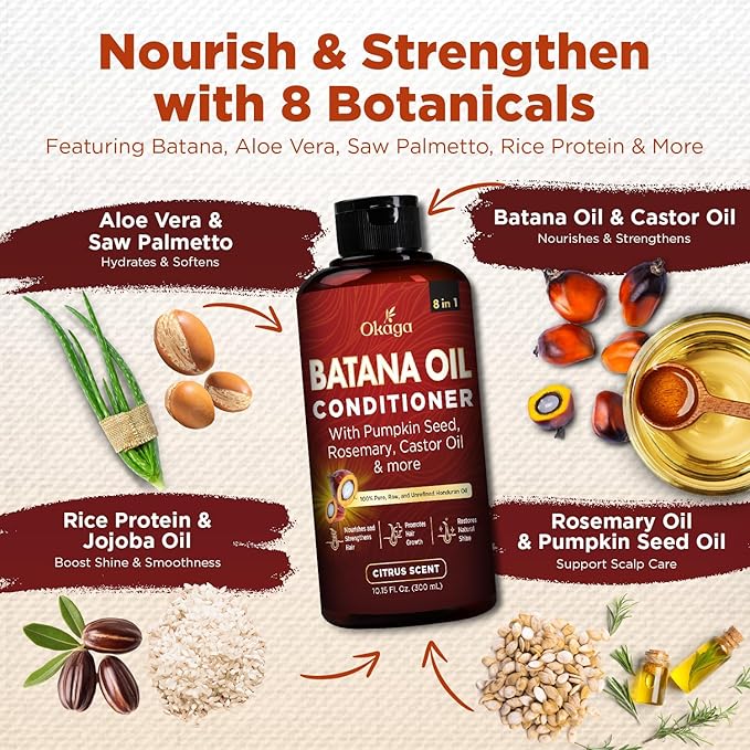 Batana Oil Conditioner for Hair Growth, Aloe Vera Leaf Juice, Biotin, Honduran Batana, Jojoba, Argan, Pumpkin Seed, Castor, Rosemary Oils, 8-in-1 Natural Formula, 10.15 fl oz Citrus Scent, 2Pack
