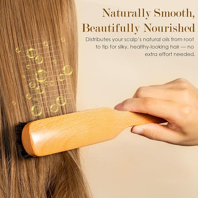 STYLEMATE Boar Bristle Slick Back Hair Brush for Women Men, Natural Soft Bristle Hair Brush for Thin & Fine Hair, Medium Hardness Smoothing Hairbrush for Polishing, Deepening & Styling