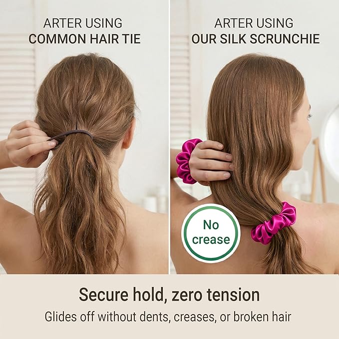 ZLYC 100% Mulberry Silk Scrunchie 19 Momme Gentle Creaseless Hair Tie for Women Dent-Free Ponytail Holder, 3.5cm Solid Violet