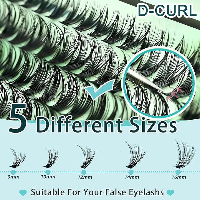Wispy Lash Clusters 640pcs Eyelash Cluster Extensions 40D+50D+60D+80D Curl Individual False Eyelashes 9-16mm Natural Fluffy Mink Lash Clusters Extension Kit