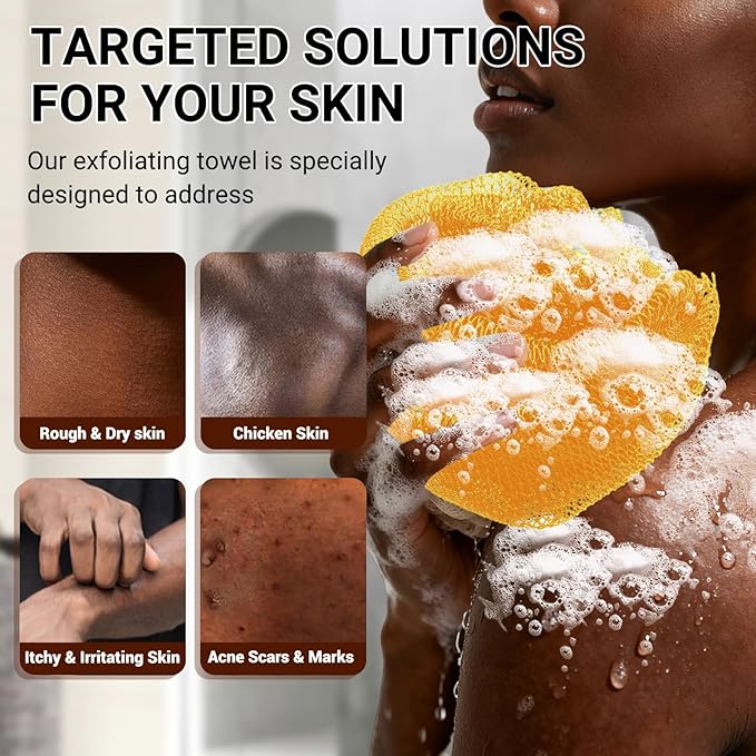 African Net Sponge Authentic for Exfoliating - Extra Knots for Deep Cleansing & Back Scrubbing - Body Scrubber Washcloth for Women & Men - Daily Shower Exfoliator for Smooth, Glowing Skin(Yellow)