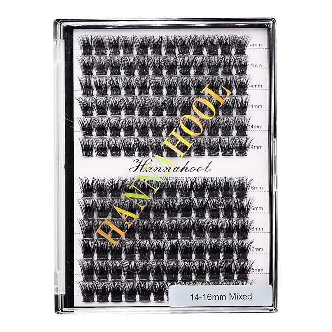 12rows-Large Tray Mixed 8-10-12-14-16mm/Mixed 14-15-16mm/Mixed14mm-16mm/Mixed 18-20mm Wide Stem Individual False Eyelashes Dramatic Black Cluster Eyelashes (mixed14mm-16mm)