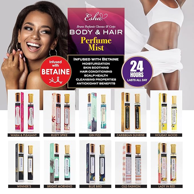 Esha Body & Hair Perfume Mist - Eau de Parfum for Women - Infused with Betaine - Cherry, Berry, and Ocean Surrounded in Musky Vanilla - (LADY IN RED)