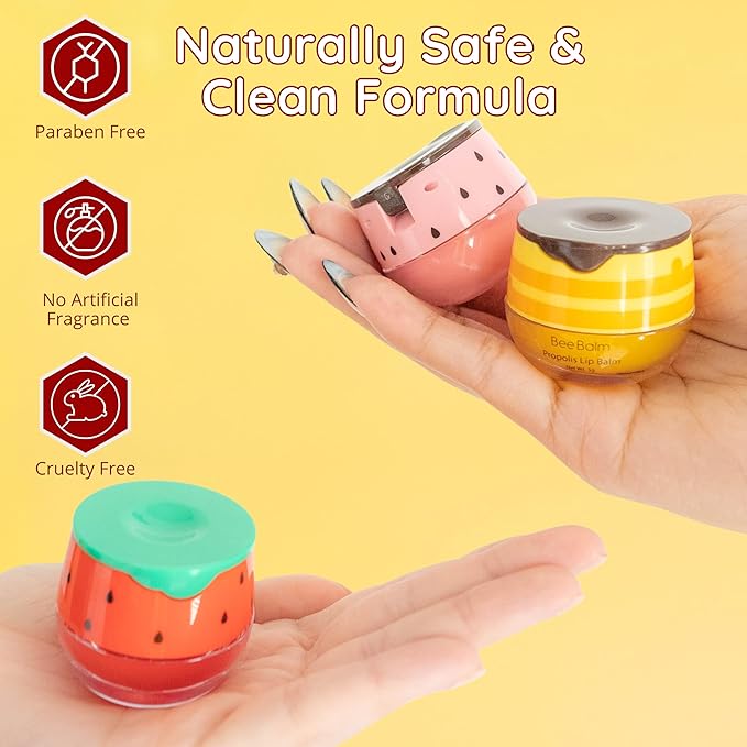 Original My Bee Balm Lip Balm – Hydrating Lip Care with Watermelon, Strawberry & Honey Pot – Moisturizing Balm for Dry, Chapped & Cracked Lips with Propolis, Honey & Vitamin E