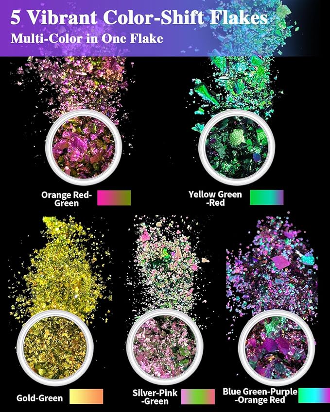 Chameleon Flakes, Color-Shift Pigment for Epoxy Resin, Tumblers & Molds, Chrome Powder for Christmas Nail Art, Painting, DIY & Soap Making