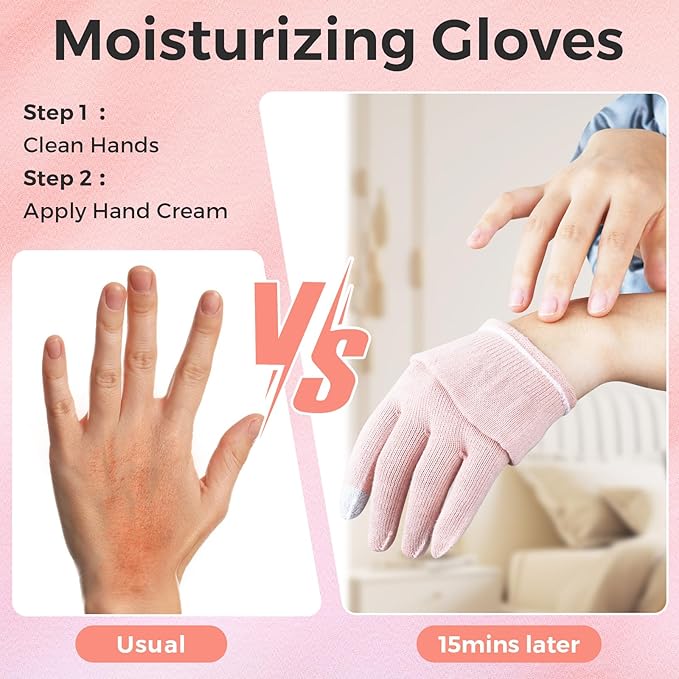 Donfri 6 Pairs Cotton Moisturizing Gloves Overnight Touchscreen Fingers for SPA Dry Hands Hand Care Day and Night Moisturizing (Medium-Pink)