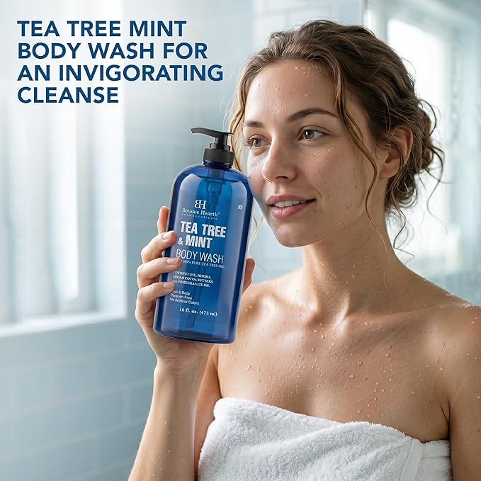 Botanic Hearth Tea Tree & Mint Body Wash, 16 fl oz | Refreshing Body Cleanser with Tea Tree Oil & Mint, Moisturizing Formula, Gentle Daily Use Shower Gel, Fresh Scent, Suitable for Men & Women