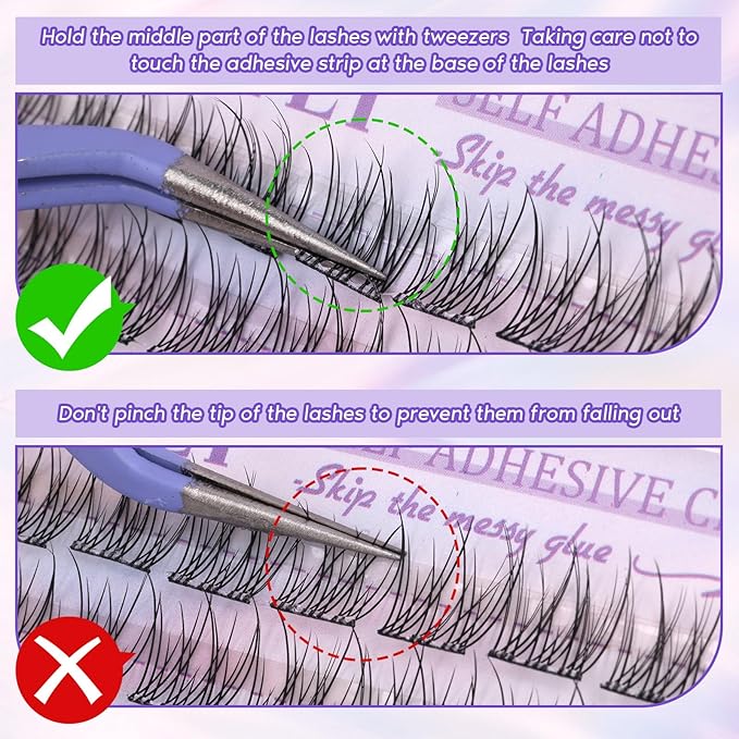 Self Adhesive Lash Clusters Natural No Glue Individual Lashes 10-12MM Wispy Self Adhesive Eyelash Clusters with Clear Strips DIY Eyelash Extensions by zanlufly
