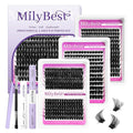 MilyBest Lash Clusters Kit 564Pcs Eyelash Clusters Lashes Wispy Cluster Eyelash Extensions Kit 3 Styles Fluffy Lashes Clusters 10-18mm Volume DIY Individual Eye Lash Clusters Lash Box with Bond&Seal
