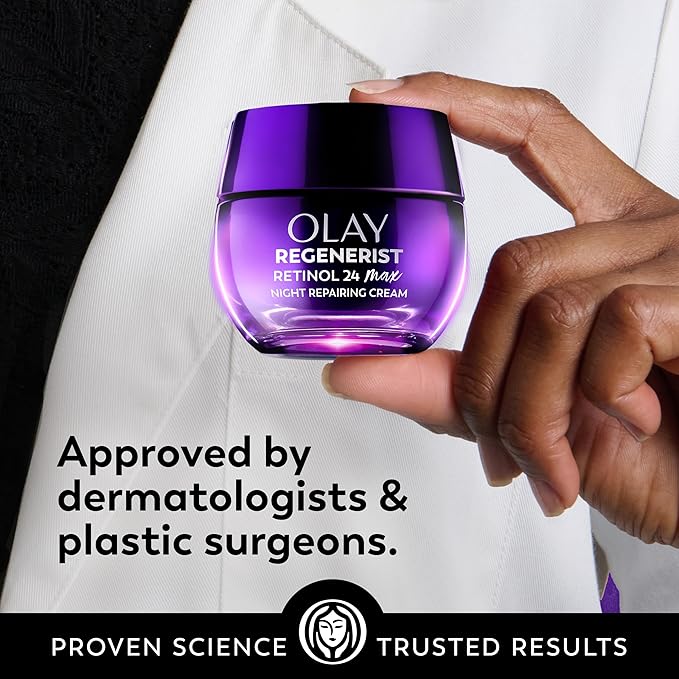Olay Retinol Night Cream for Women, MAX, Anti-Aging Face Mousturizer, Fragrance-Free, Non Greasy - Anti-Wrinkle, Smooth Fine Lines, Hydrating Skin Care - Triple Collagen Cream, Niacinamide, 1.7oz