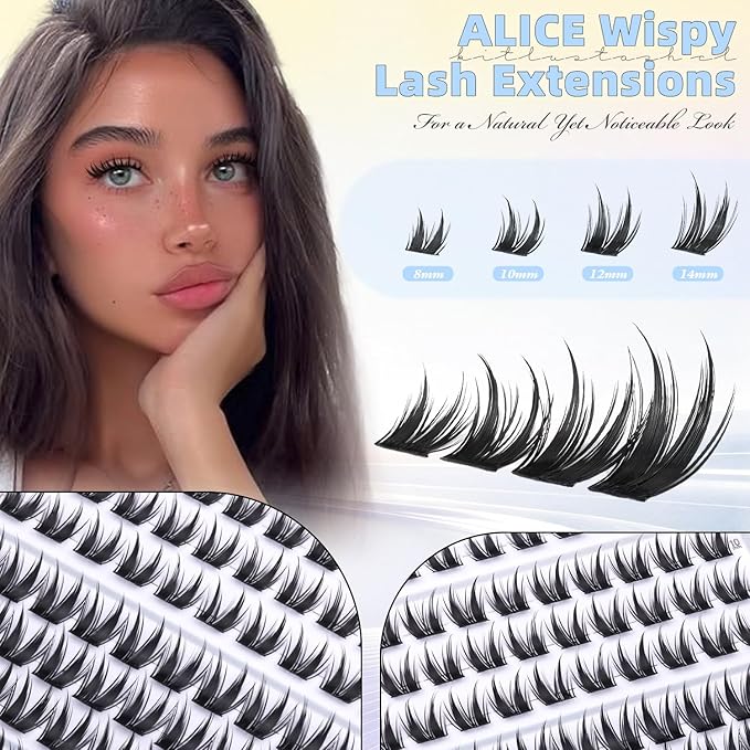 ALICE Bunny Lash Clusters Wispy Eyelash Clusters 8-14mm Cluster Eyelash Extensions Manga Lash Extensions Anime Individual Lashes Invisible Band with 2 Spikes