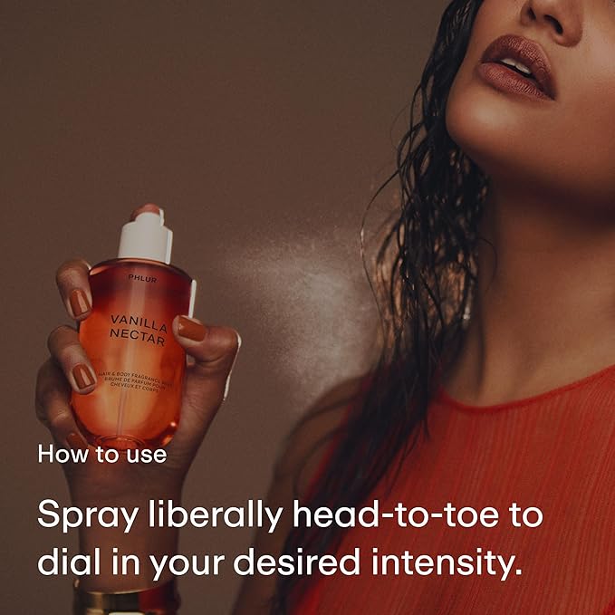 PHLUR Vanilla Nectar Body Mist, 8 Fl Oz - Hair and Body Perfume for Women, Creamy Vanilla Perfume Body Spray with Papaya, Apricot and Honeyed Amber Fragrance