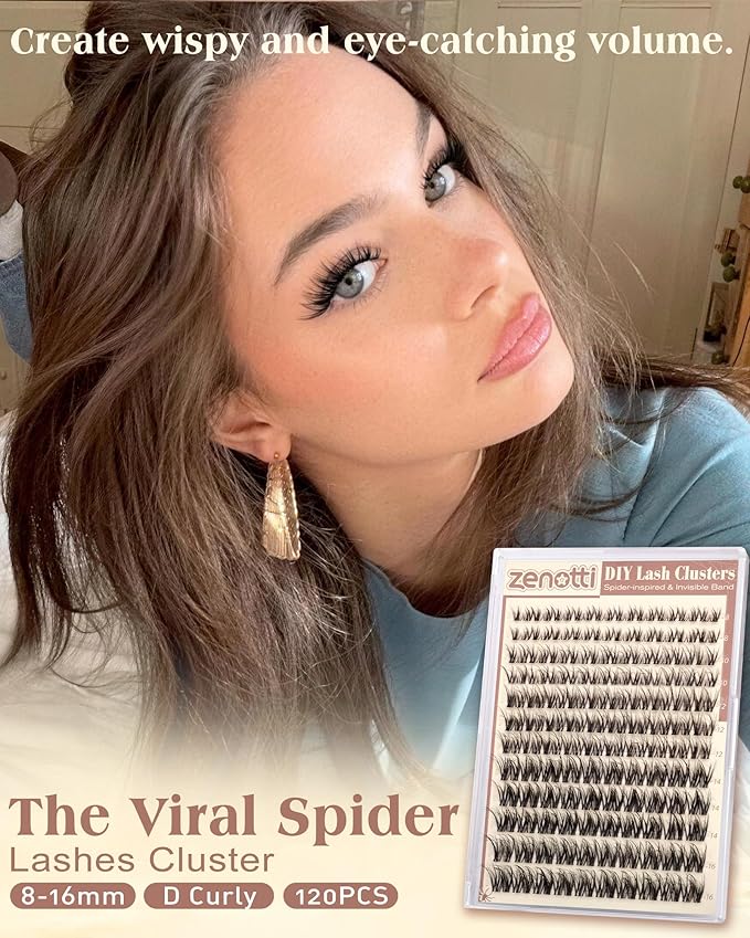 Spider Lash Clusters Wispy Eyelash Clusters Natural Breeze Lashes Cluster Venus Cluster Eyelash Extensions D Curly Cosplay Individual Lashes with Invisible Band DIY at Home 8-16mm by zenotti