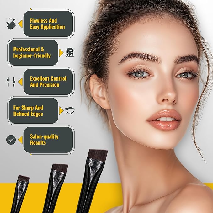 Eyeliner & Eyebrow Brush Set | Fine Angled, Slanted, Ultra-Thin Flat Makeup Brushes for Precision Gel & Brow Tinting with Soft Synthetic Hairs