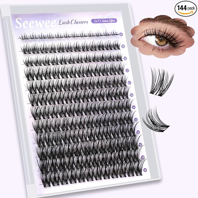 Wispy Lash Clusters 8-18mm C Curl Natural Lash Clusters 144pcs DIY Cluster Eyelash Extensions Individual Lashes Cluster with Spikes (S4 Lashes Only)