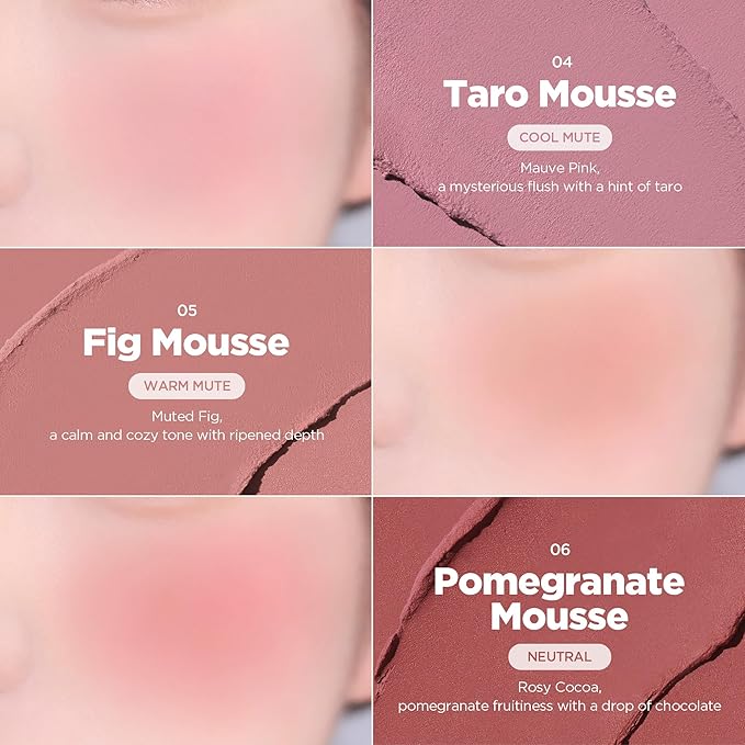 lilybyred Luv Beam Cheek Mousse | Heart-Shaped Korean Cream Blush, Airy Soft-Matte Texture, Soft-Focus & Pore-Blurring Finish, Seamless Buildable, Natural Flush, 0.13 oz. (06 Pomegranate Mousse)