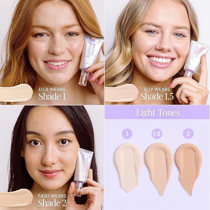 Naked Sundays BeautyScreen SPF 50 Foundation Tint – Tinted Sunscreen & Skincare Makeup with Zinc Oxide, Peptides, Niacinamide – Lightweight Natural Coverage,1 Fair Neutral, 1.01 oz