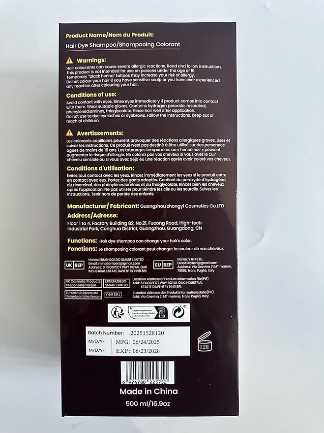 IIIMEIDU Hair Dye Shampoo 3 in 1 for Gray, Black Hair, Herbal Ingredients for Women Men, Grey Coverage 500ml (Chestnut)