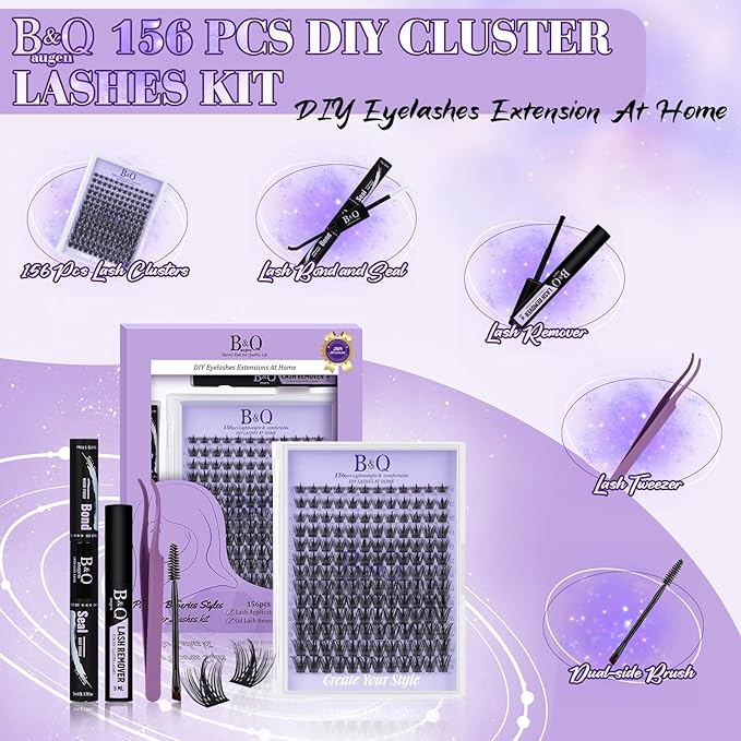 Lash Extension Kit B31 Eyelash Extension Kit B&Qaugen DIY Lash Extension Kit 156 PCS Lash Clusters 8-18mm Cluster Eyelash Extensions Kit with Lash Bond and Seal Lash Applicator Tool (Kit,B31)