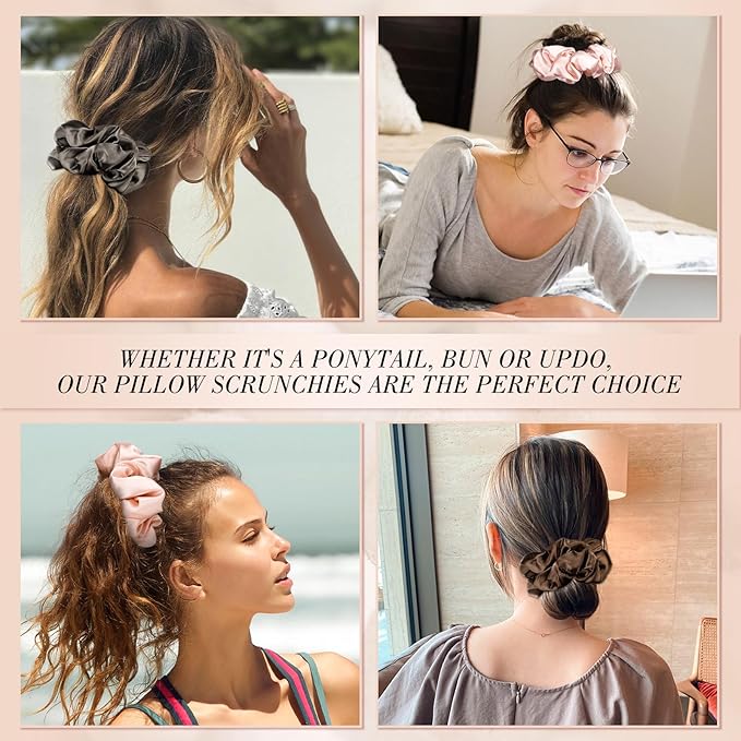 3Pcs Sleepy Hair Tie for Women Girls, Large Satin Hair Scrunchies Pillow Satin Scrunchies for Thick Curl