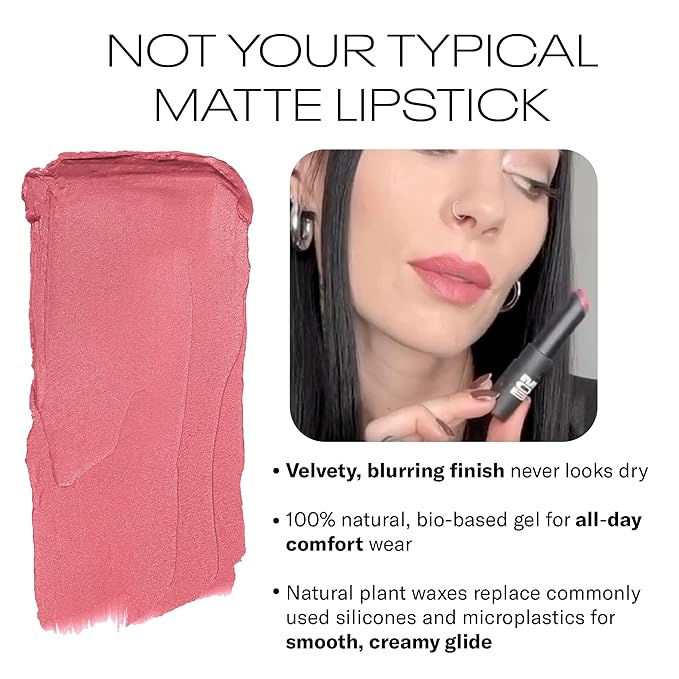 MOB Beauty Soft Matte Lipstick, M93 Rosy Mauve, Long Lasting, Weightless Blurring Lip Color Infused with Skincare, Vegan, Silicone-Free, Cruelty Free