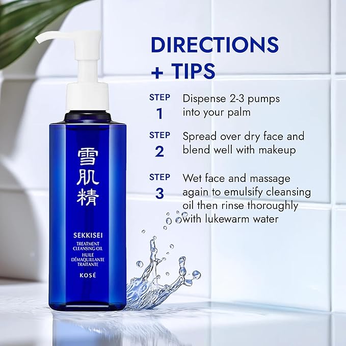 SEKKISEI Treatment Cleansing Oil, Face Cleanser & Makeup Remover, Hydrating Japanese Facial Skincare with Job’s Tears Extract for Glowing, Radiant, Clear Skin, All Skin Types, 10.1 oz