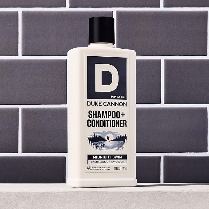 Duke Cannon 2-in-1 Shampoo & Conditioner for Men – Midnight Swim, 14 oz – Cooling, Strengthening Formula with Menthol, Tea Tree & Protein (Pack of 2)