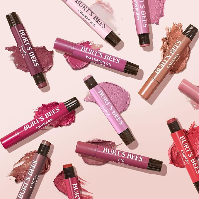 Burt's Bees Shimmer Lip Tint Set, Mothers Day Gifts, Tinted Lip Balm Stick, Moisturizing for All Day Hydration with Natural Origin Glowy Pigmented Finish & Buildable Color, Plum (4-Pack)