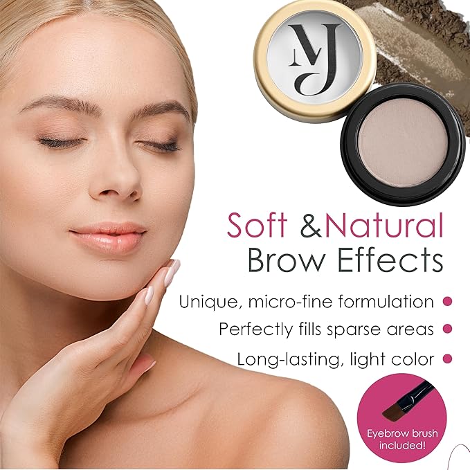 Marie-José Ash Blonde/Putty Eyebrow Powder: Subtle, light Blonde shade - Effortless All-Day Brow Beauty - Compact Size 0.10oz for Purse or Travel Size - Made in USA