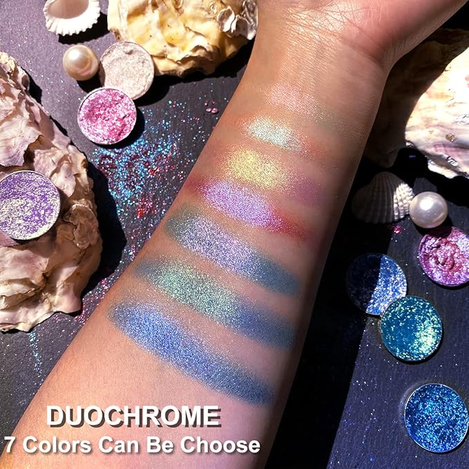 Afflano Holographic Eyeshadow Glitter, Color Change Multichrome Eyeshadow Silver Blue Shimmer Metallic Eye Makeup, Sparkling Pigment Chameleon Duo Chrome Eye shadow for Blue Eye Makeup