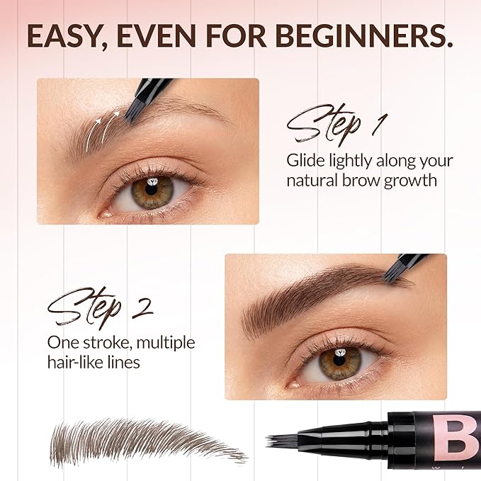 BEPHOLAN 4D Liquid Eyebrow Pen, Precise Brush-Tip, Hair-Like, Waterproof Long Lasting Natural Fuller Brows (Dark Brown)