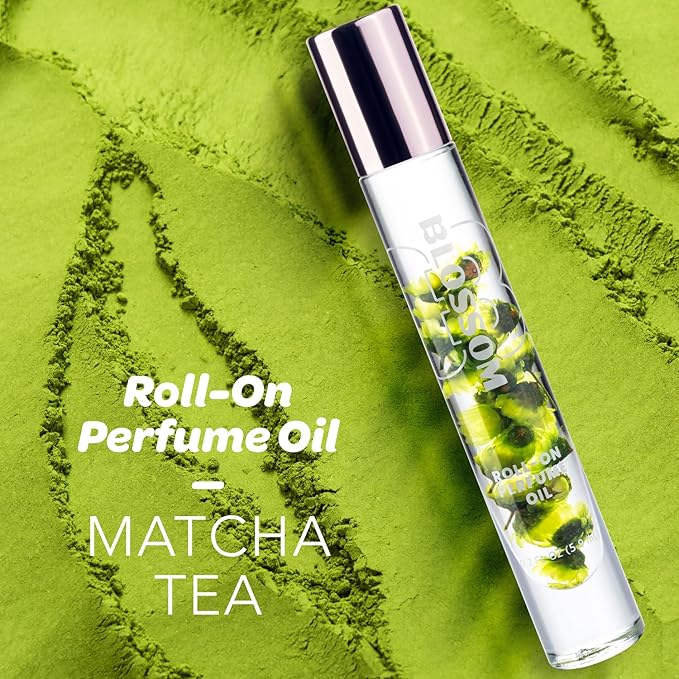 Blossom Roll on Perfume for Women Alcohol Free Gourmand Rollerball Perfume Oil with Essential Oils, Infused with Real Flowers, Made in USA, 0.20oz, (Matcha, Green Tea, Honey) Matcha Tea