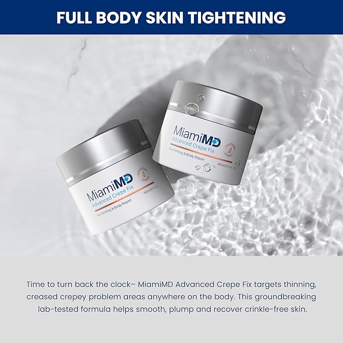 Miami MD Advanced Crepe Fix - Anti Aging Tightening & Firming Cream for Women - Facial and Neck Crepe Erase Cream – Crepey Skin Moisturizer for Softens and Nourishes the Skin for All Types - 6 fl oz