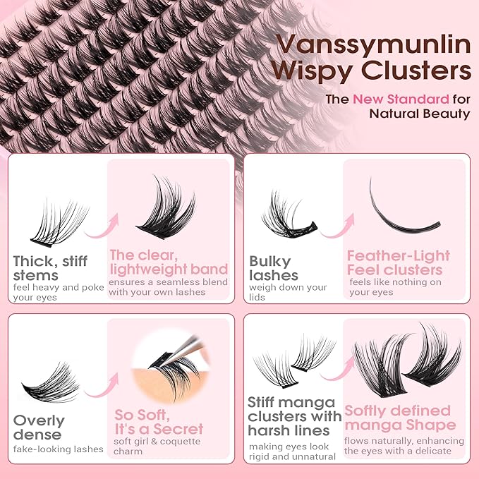 Spider Lashes Kit Natural Lash Clusters Kit Wispy Clusters Eyelash Extensions Fluffy Eyelash Clusters Kit Spikes Individual Lashes C-Curl Lashes Clusters Fairy Lash Extension Kit with Brush 8-16MM