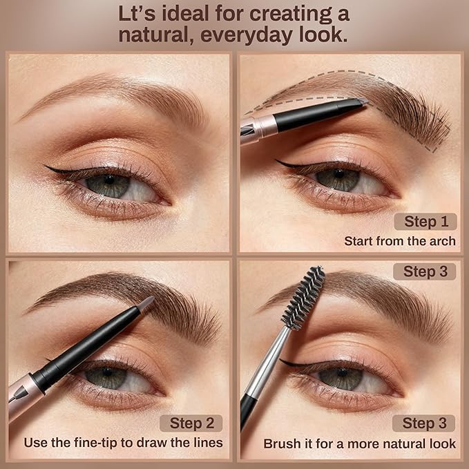 HeyBeauty 2 Pack Eyebrow Pencil, Waterproof Eyebrow Makeup with Dual Ends, Professional Brow Kit with Eyebrow Brush, Light Brown