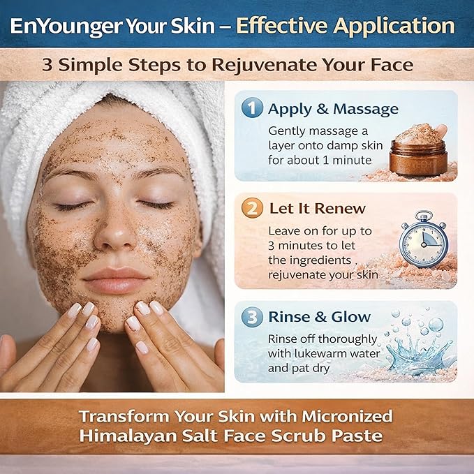 3-in-1 Micronized Himalayan Salt Scrub Paste for Face – 3 Skin Benefits: Younger Appearance, Deep Hydration & Anti-Wrinkle (10 oz / 283 g)