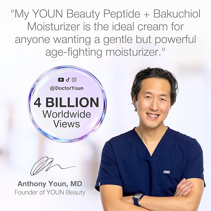 YOUN Beauty Peptide + Bakuchiol Moisturizer by Holistic Dr. Anthony Youn – Paraben-Free Retinol-Alternative Face Moisturizer to Support Collagen Production, Skin Hydration and Elasticity, 50ml