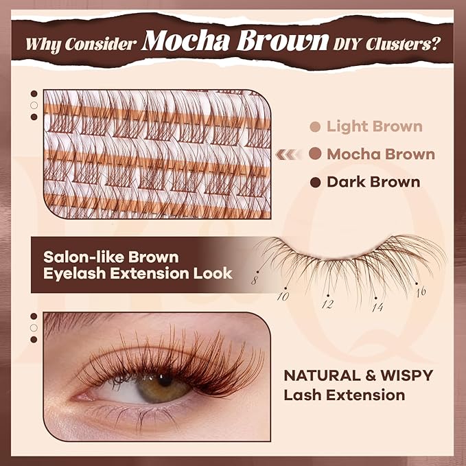 B&Q Brown Lash Clusters Blonde Brown Eyelash Cluster for Light Hair, MochaLash Cluster Eyelash Extensions Soft Browns False Eyelashes Comfortable Eyelash Clusters Perfect for Occasions（MochaLash 03）