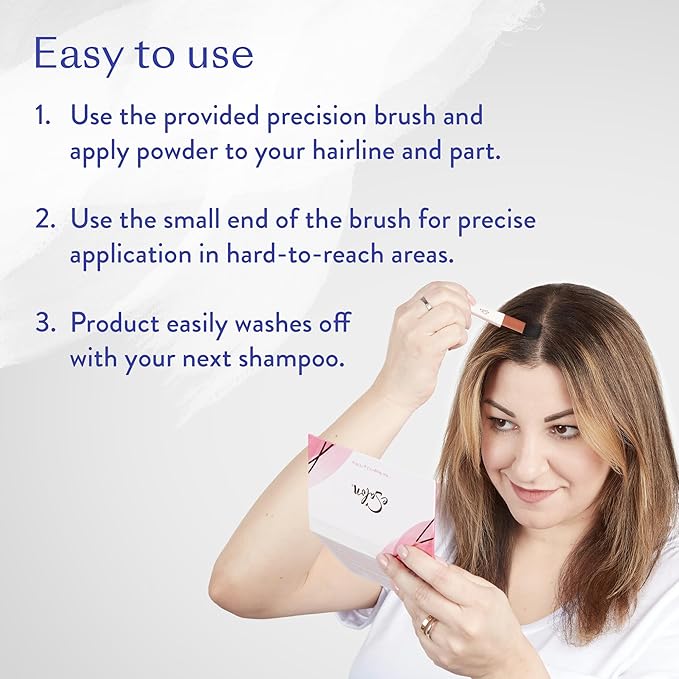 eSalon Root Touch Up + Brow Powder, Conceal & Cover (Dark Brunette) - Hairline Powder for Women - Scalp Concealer & Filler for Thinning & Gray Hair Coverage - Creates Thicker & Fuller-Looking Hair