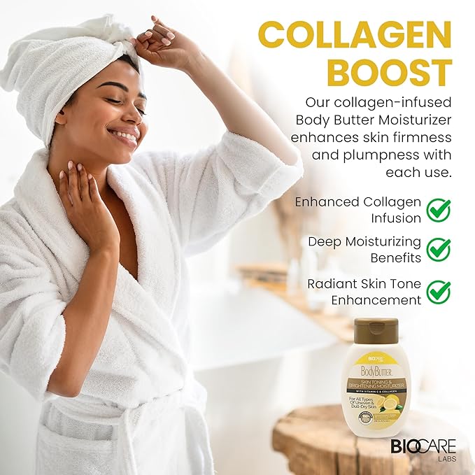 Biocare Labs Moisturizing Body Butter - Body Cream With Vitamin C & Collagen - Instantly Penetrates and Deeply Renews Skin - Lotion Designed For Uneven Skin Tones