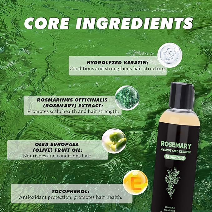 Rosemary Hair Growth Shampoo, Rosemary Hydrolyzed Keratin Shampoo for Thinning Hair – Strengthening & Volumizing Formula – Promotes Thicker Hair for Men & Women – Repairs Damaged – 200ml