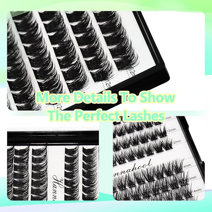 12rows-Large Tray Mixed 8-10-12-14-16mm/Mixed 14-15-16mm/Mixed14mm-16mm/Mixed 18-20mm Wide Stem Individual False Eyelashes Dramatic Black Cluster Eyelashes (mixed 12-14mm)