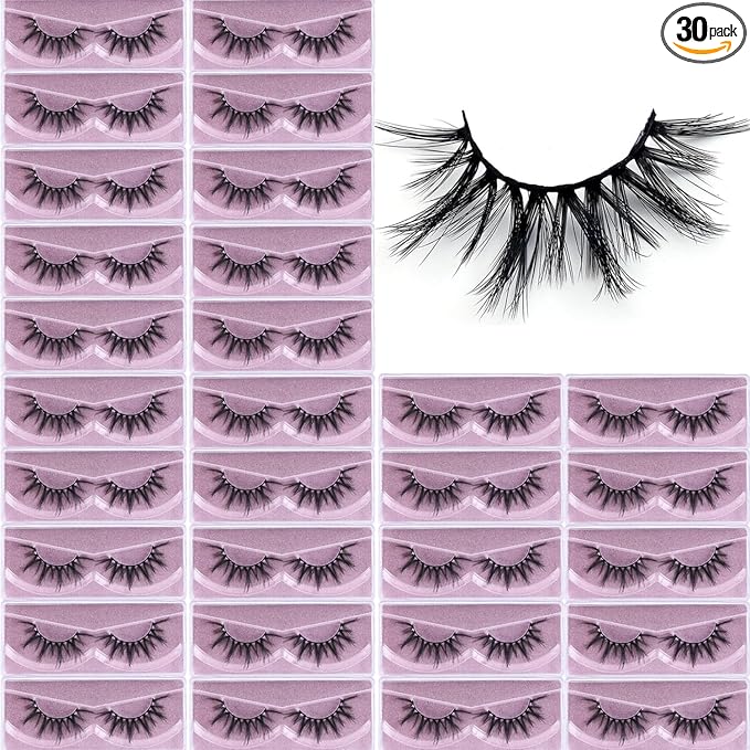 APCYUST Lashes Mink Bulk 30 Pair Wholesale Lashes 5D Fluffy Eyelashes Wholesale Faux Mink Eyelashes Natural Medium Length Fake Lash with Portable Pack (Clusters 30 Pairs)