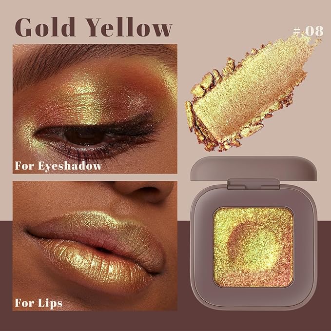Noerrors Duochrome Yellow Green Glitter Eyeshadow Palette, Holographic Multichrome Creamy Shimmer Eye Shadow, Color Shift Diamond Sparkle Inner Corner Eye Highlighter Fairy Makeup for Party Concert#08