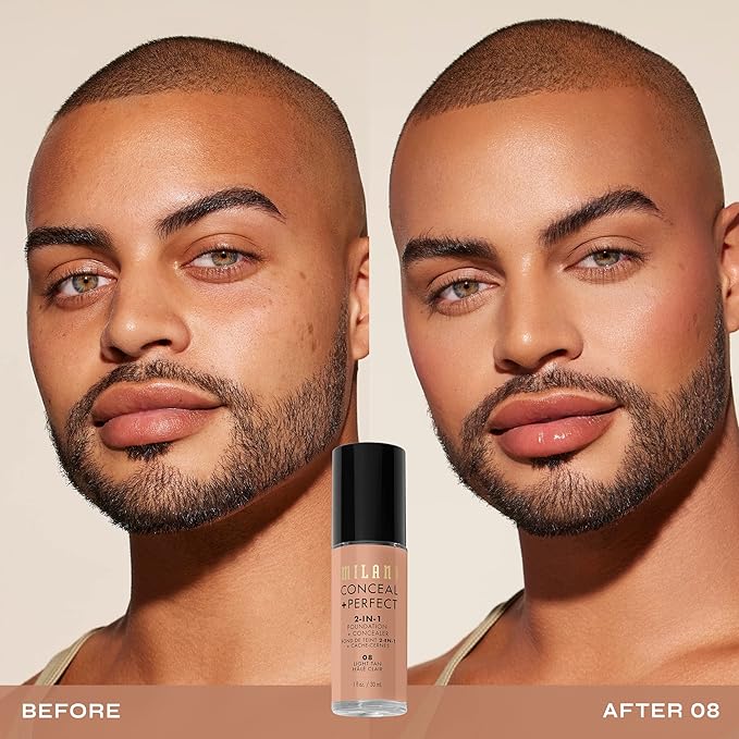 Milani Conceal + Perfect 2-in-1 Foundation + Concealer for a Flawless Complexion, Under Eye Corrector, Cover Redness and Imperfections, Waterproof and Sweatproof - 08-Light Tan