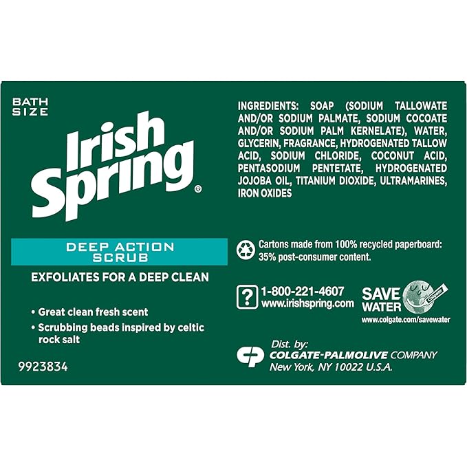 Irish Spring Deep Action Scrub Deodorant Soap by, 3 Count, Fresh, 11.1 Oz (Packaging may Vary)