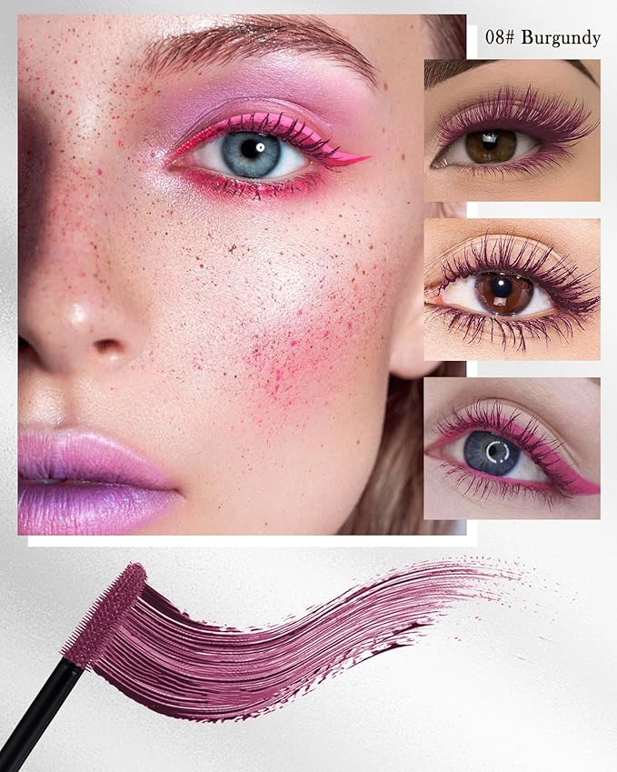 5D Burgundy Mascara for Eyelashes-1Pcs Longlasting Waterproof Colored Mascara Volume and Length,Volumizing Curling Eye Lashes Fiber rimel de pestañas,Mother's Day Eye Makeup Gift for Women Girl