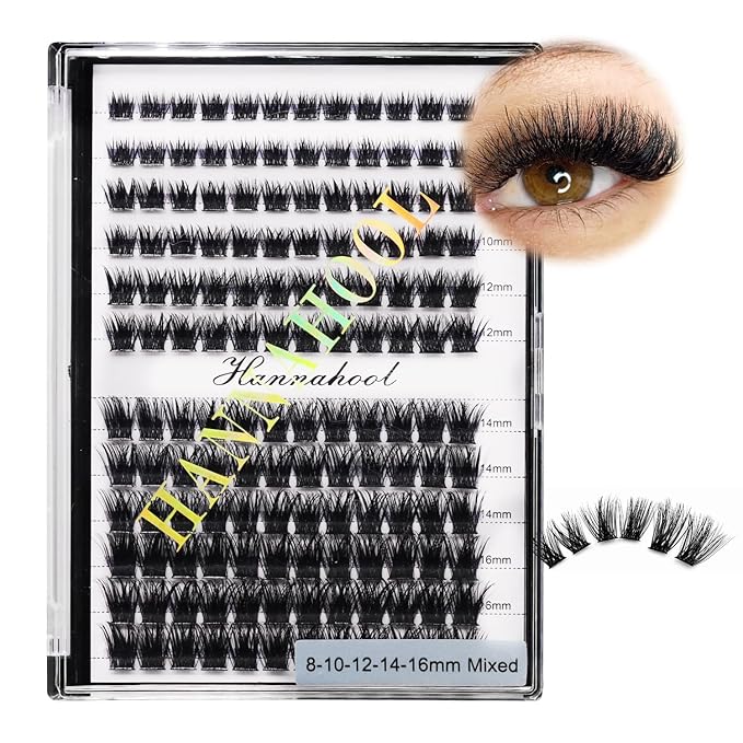 12rows-Large Tray Mixed 8-10-12-14-16mm/Mixed 14-15-16mm/Mixed14mm-16mm/Mixed 18-20mm Wide Stem Individual False Eyelashes Dramatic Black Cluster Eyelashes (Mixed 8-10-12-14-16mm)