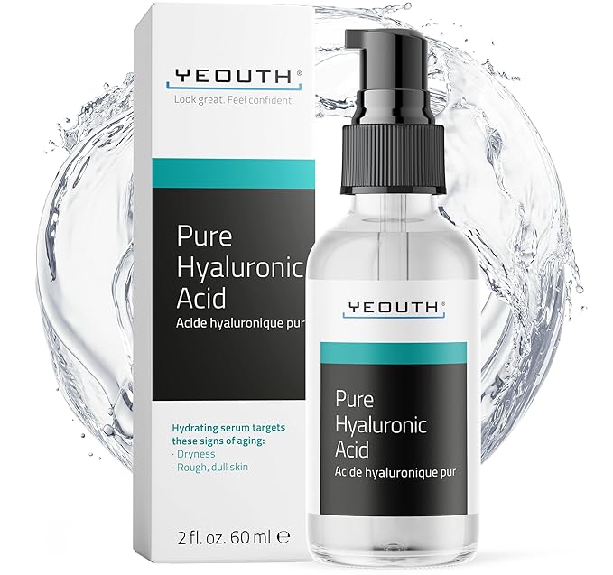 YEOUTH Pure Hyaluronic Acid Serum for Face, Hydrating Face Serum for Women & Men, Moisturizing Hyaluronic Acid Skincare for Dry Skin, Water-Based Skincare for Smoother-Looking Skin, 2 oz